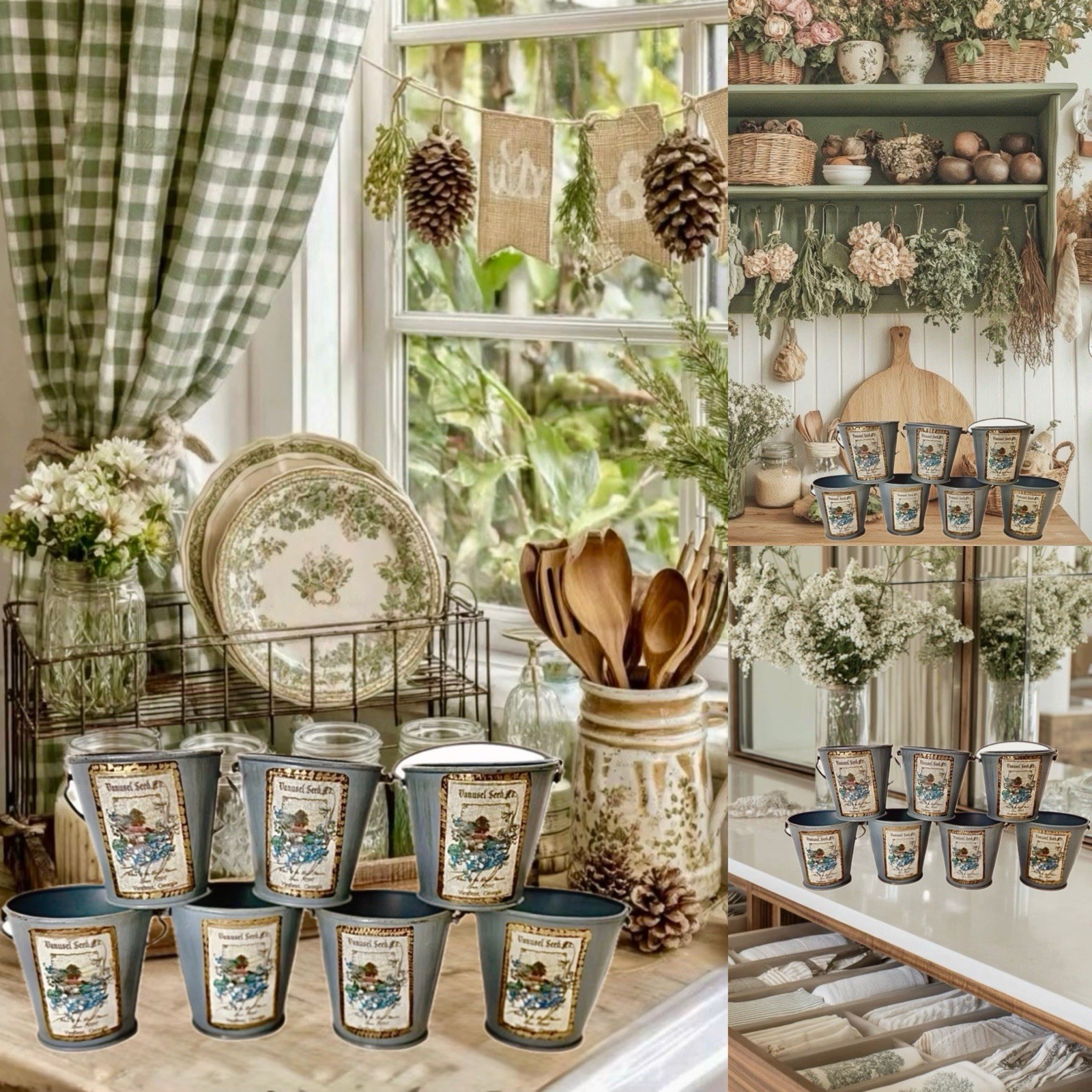 Set 7 VTG Farmhouse Metal Succulent Planters Wedding Favors Rustic Decor Blue