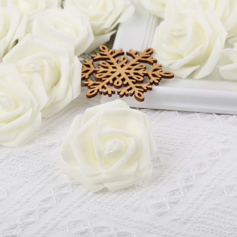 Artificial Rose Flowers Ivory Foam 100 Pcs Wedding Baby Shower Decor Party