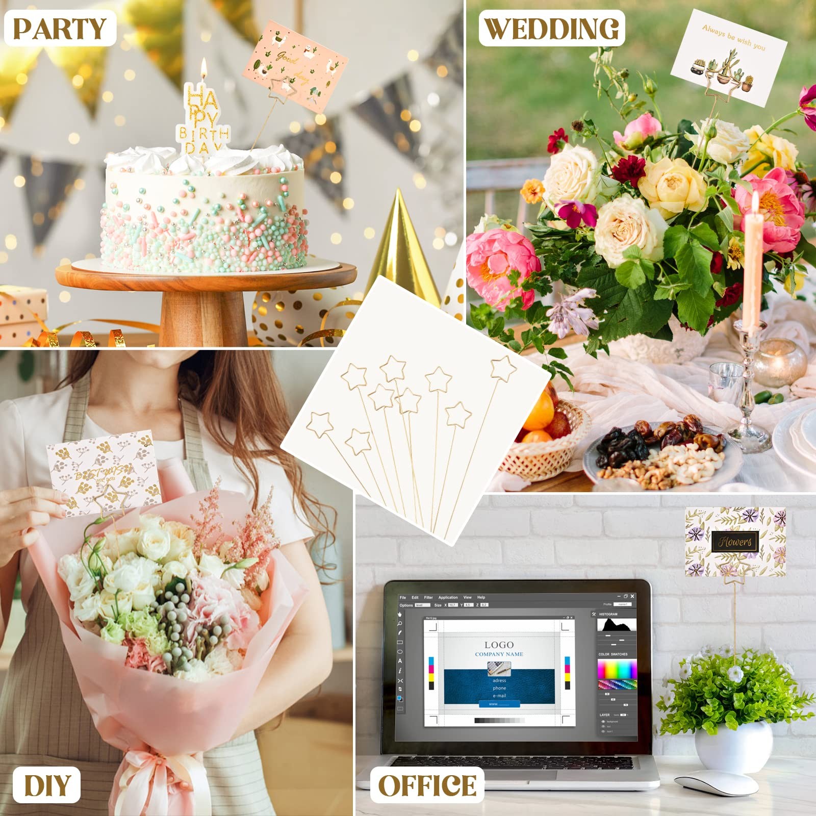 30pcs Metal Floral Place Card Holder,Heart Round Star Shape Photo Memo Table …