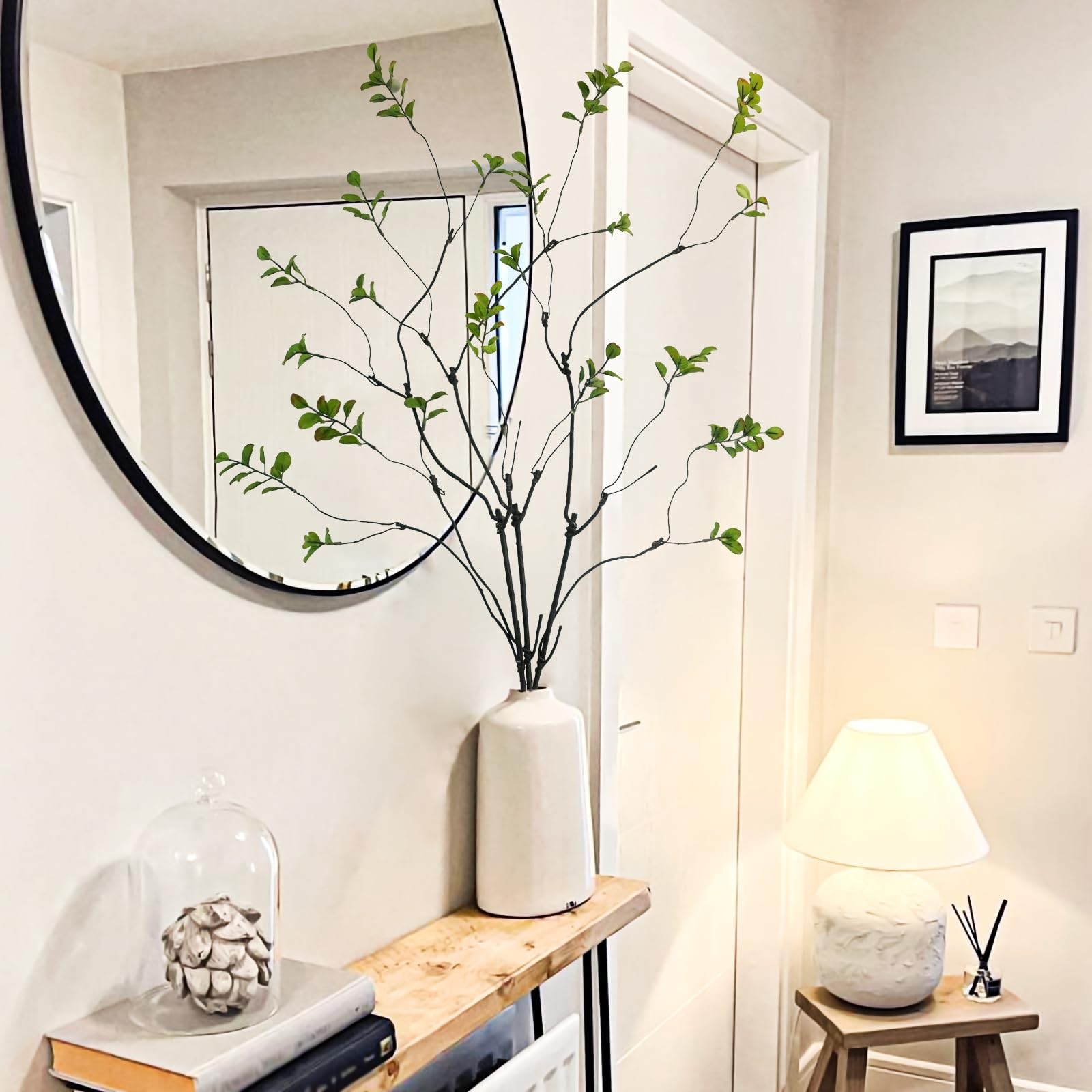 3 Pcs Faux Greenery Stems, 37″ Tall Fake Ficus Twig Stems Plants Artificial G…