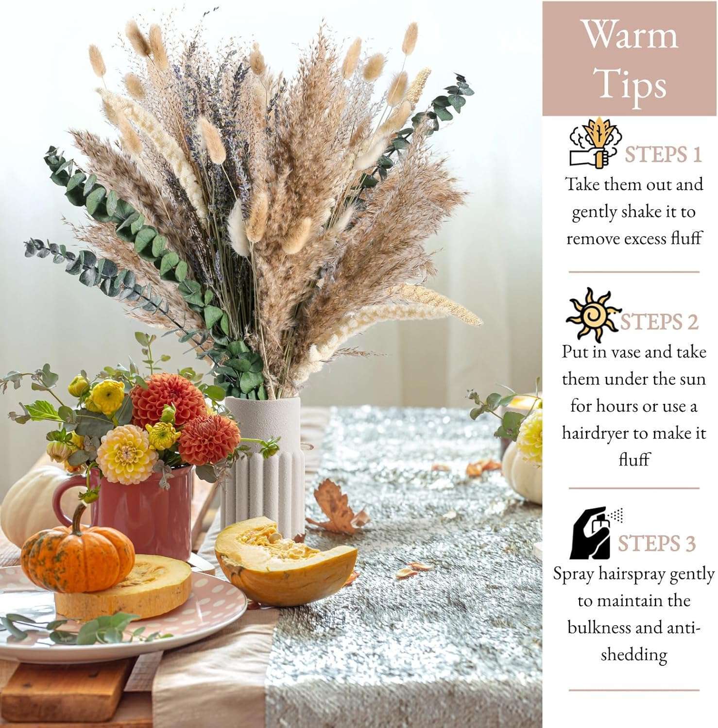 85 PCS Pampas Grass Natural Dried Reed Flower Bunch Home Wedding Decor Bouquets