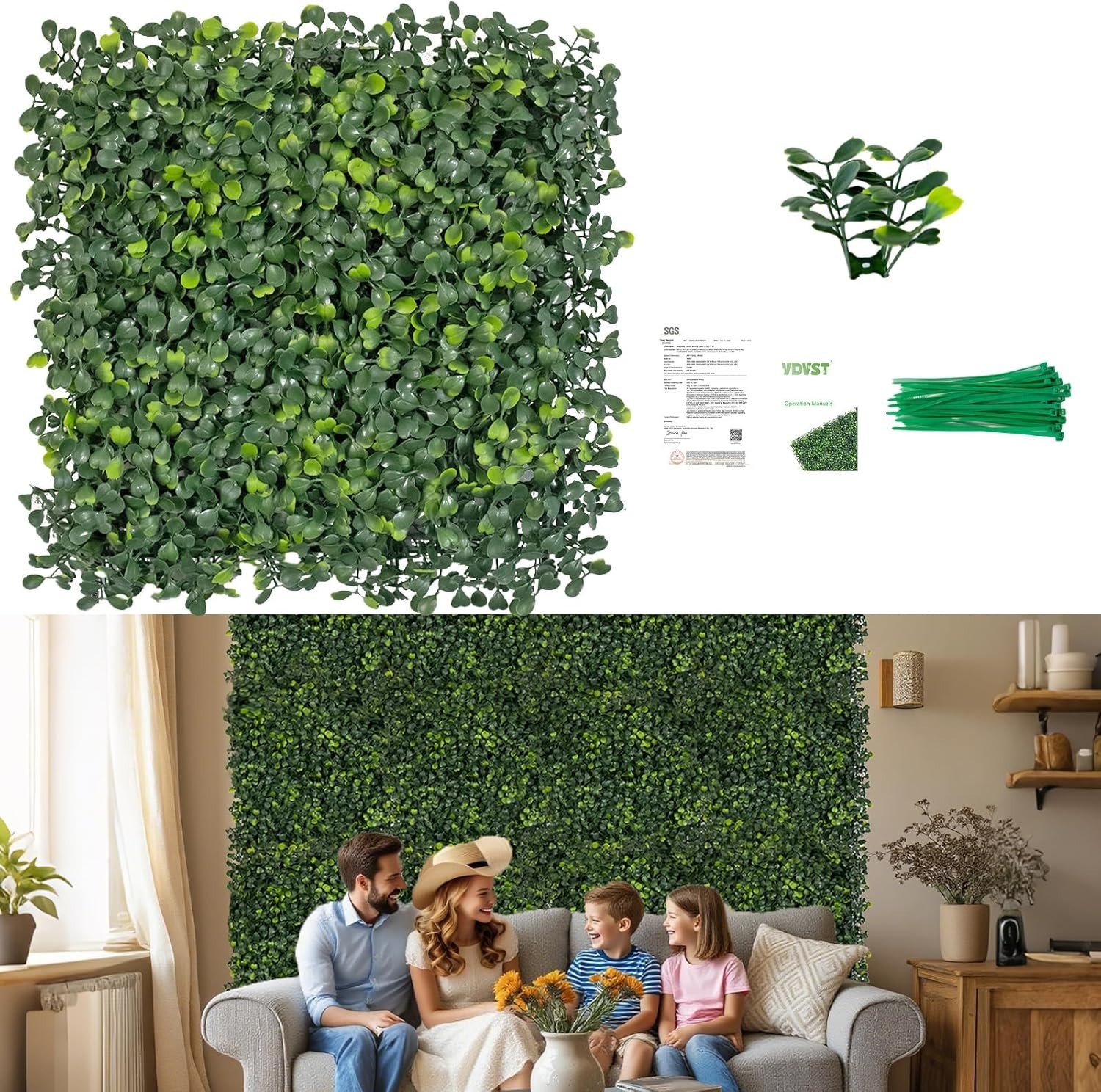 Grass Wall Panels 12 PCS 10″x 10″ Artificial Boxwood Panels with 50 Zip Ties,…