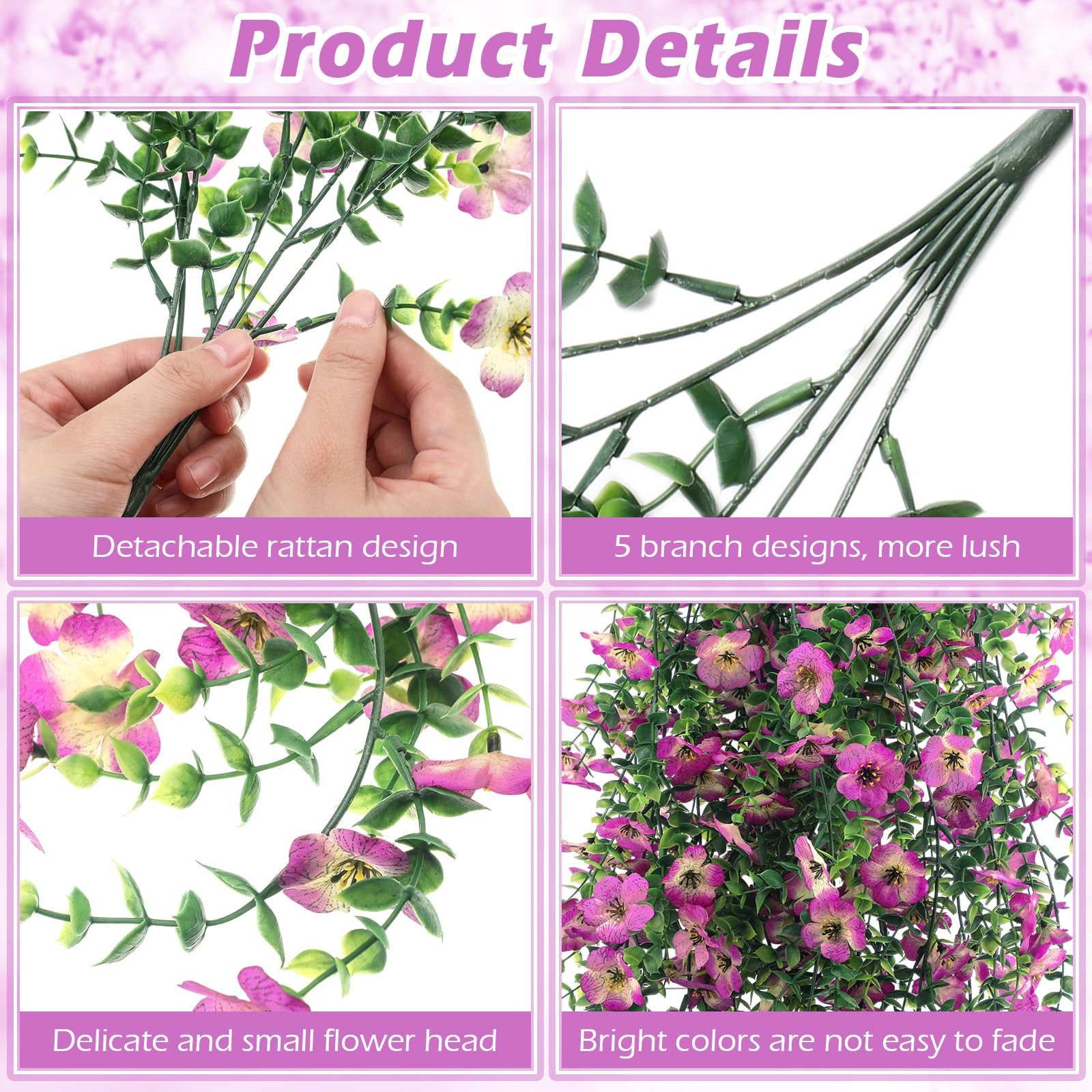 4 Pack Artificial Hanging Flowers for Outdoor Daisy Vines Fake Eucalyptus Vin…