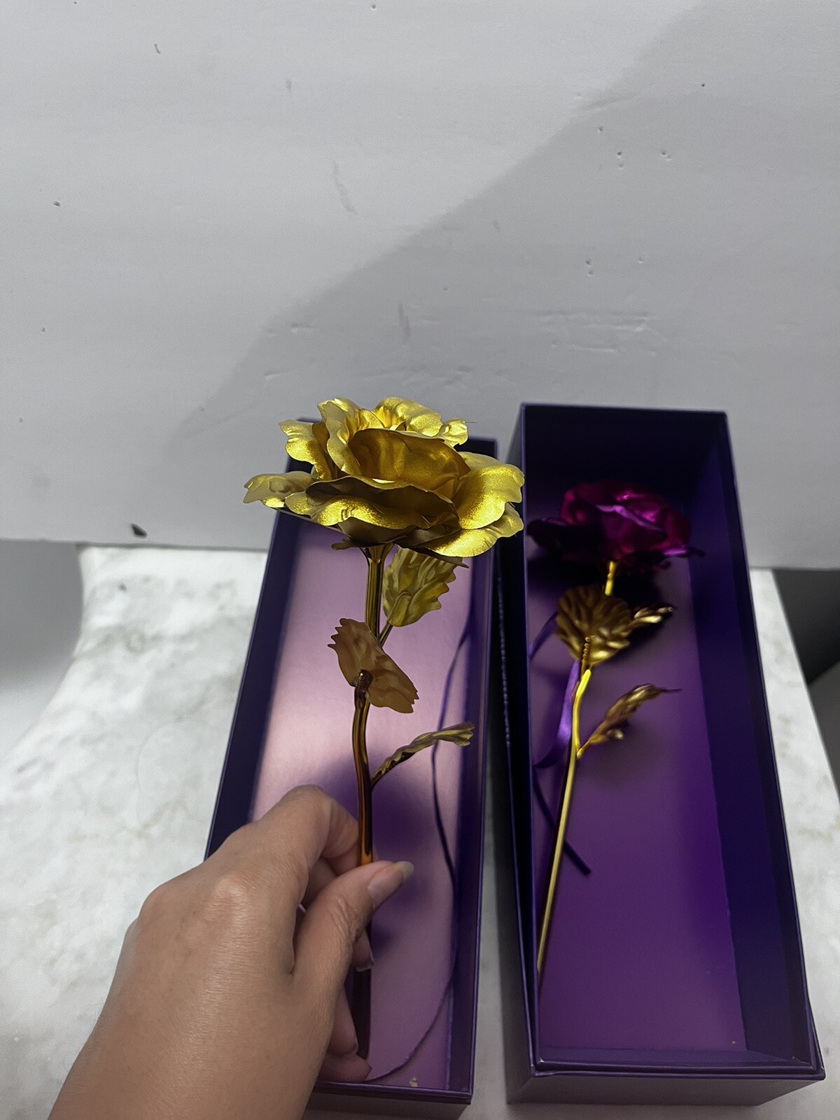 24K Golden Rose FlowerDipped in Gold with Gift Box Purple Eternal Rose