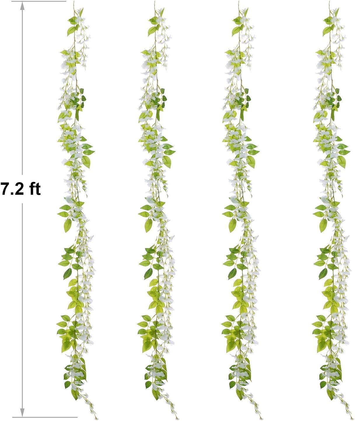 Wisteria Artificial Flowers Garland, 4Pcs Total 28.8ft White Artificial Wiste…