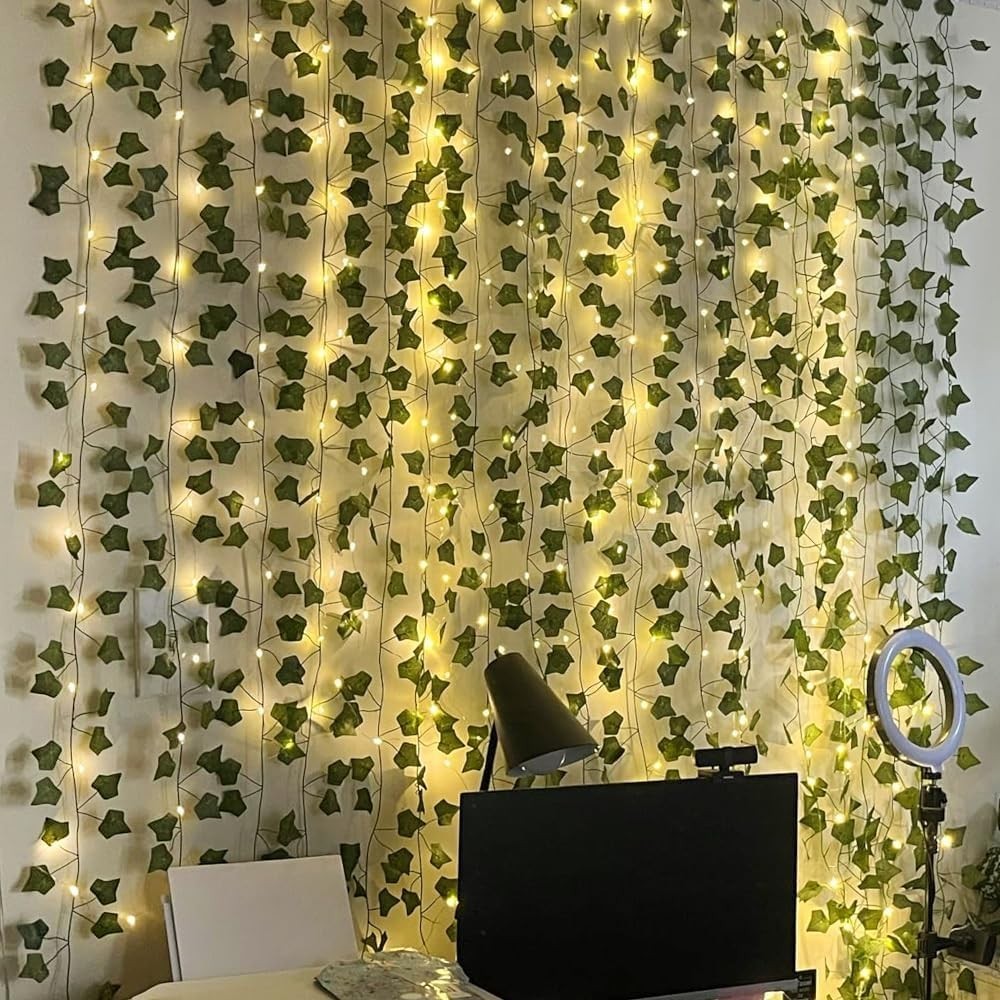 10 Hooks LED Light String Garland: 118-Inch Artificial Ivy for Party & Home