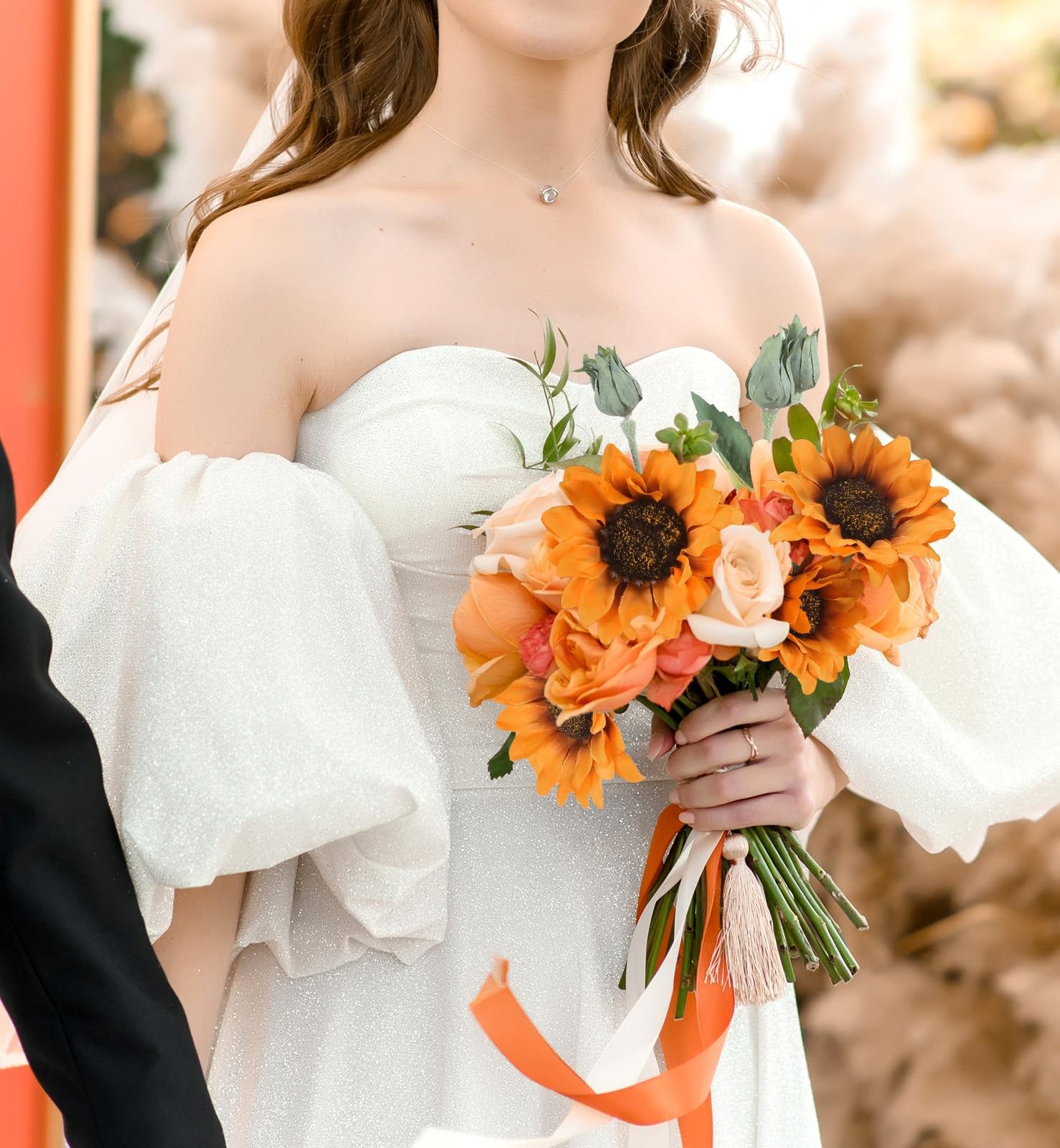 Artificial Sunflower Flowers Orange Faux Sunflowers with Long Stems 3pcs Fake