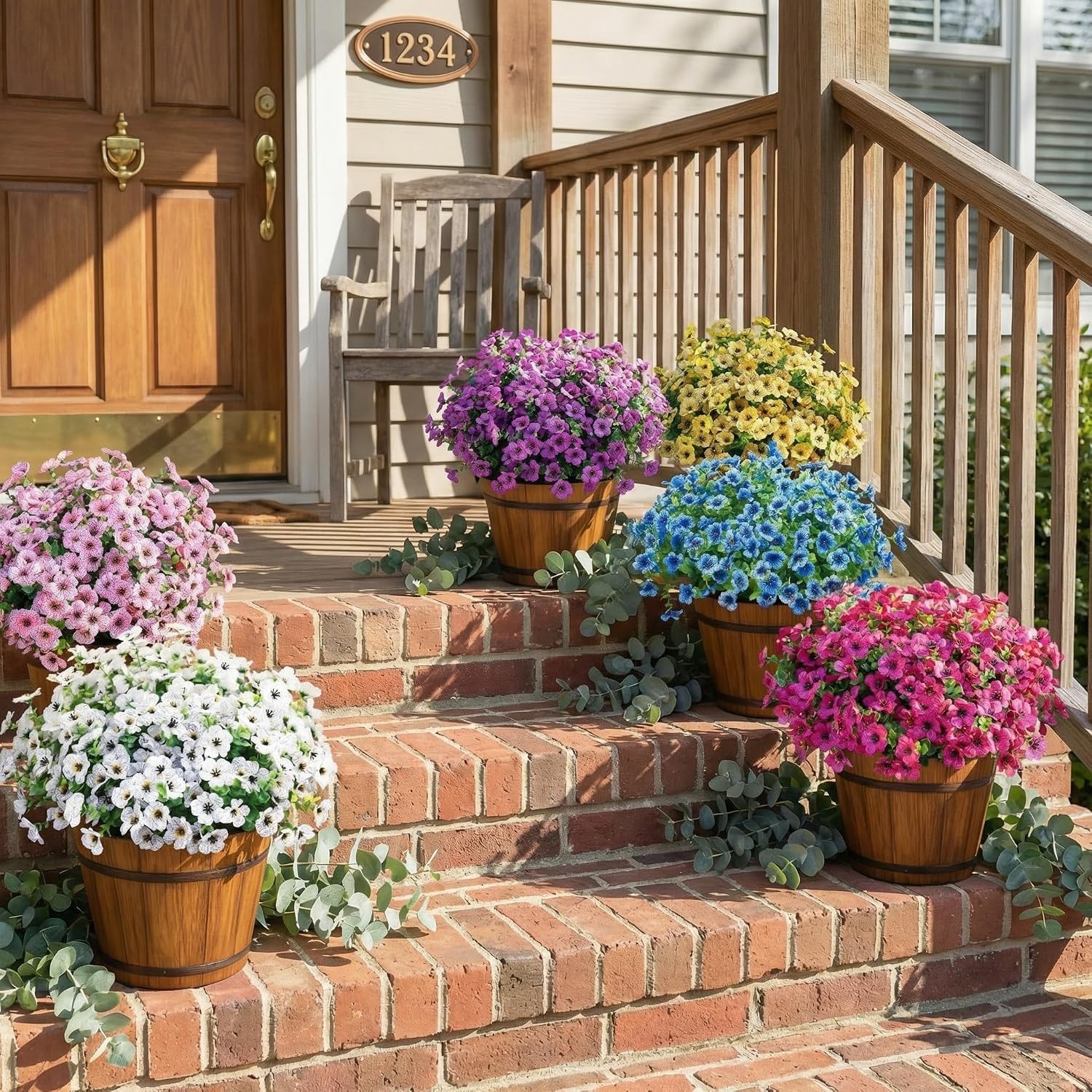 Artificial Outdoor Flowers UV Resistant Fake Plants Greenery 12 Bundles Faux