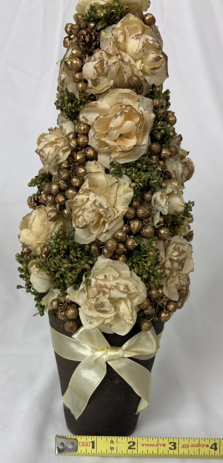 Set of 3 – Heirloom Topiaries Cream Rose Floral Table Top Romantic VTG Wedding