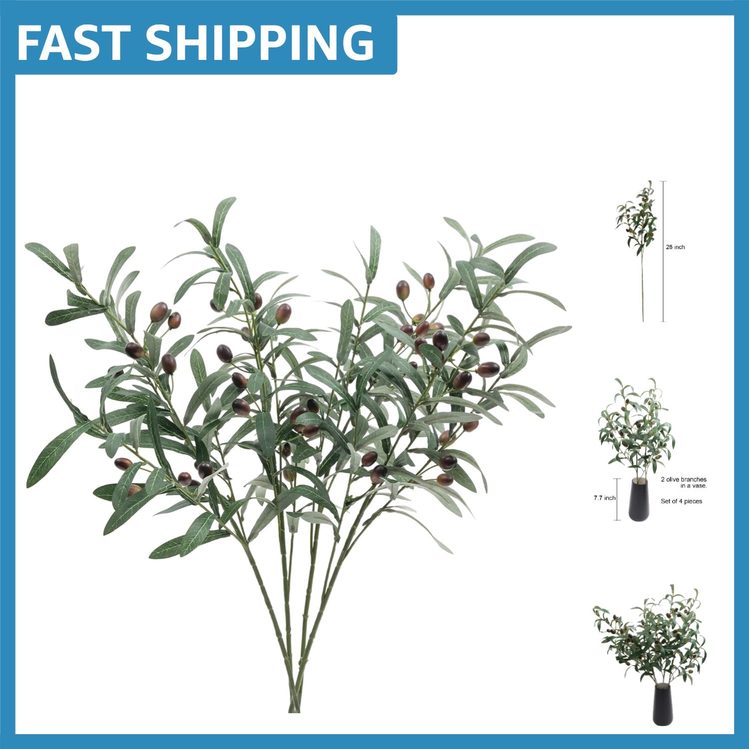 4-Pack Waterproof 28” Olive Stems – Perfect for DIY Floral Arrangements