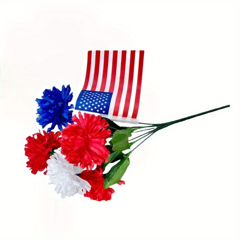 4Pcs Patriotic Artificial Flowers w/American Flag 4th of July Veterans Day Decor