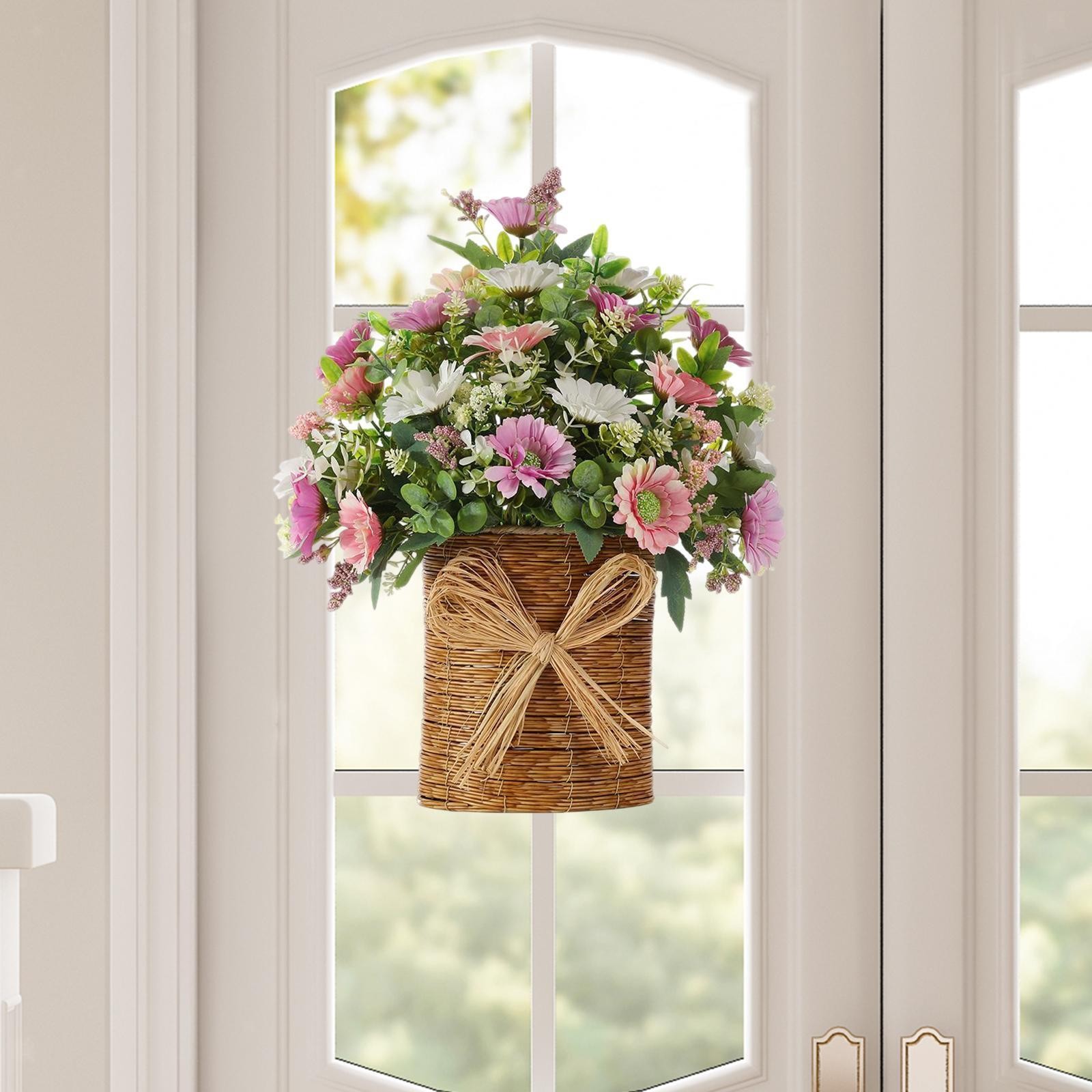 Front Door Hanging Basket Wreath Artificial Daisy Flowers Garden Garland Welcome