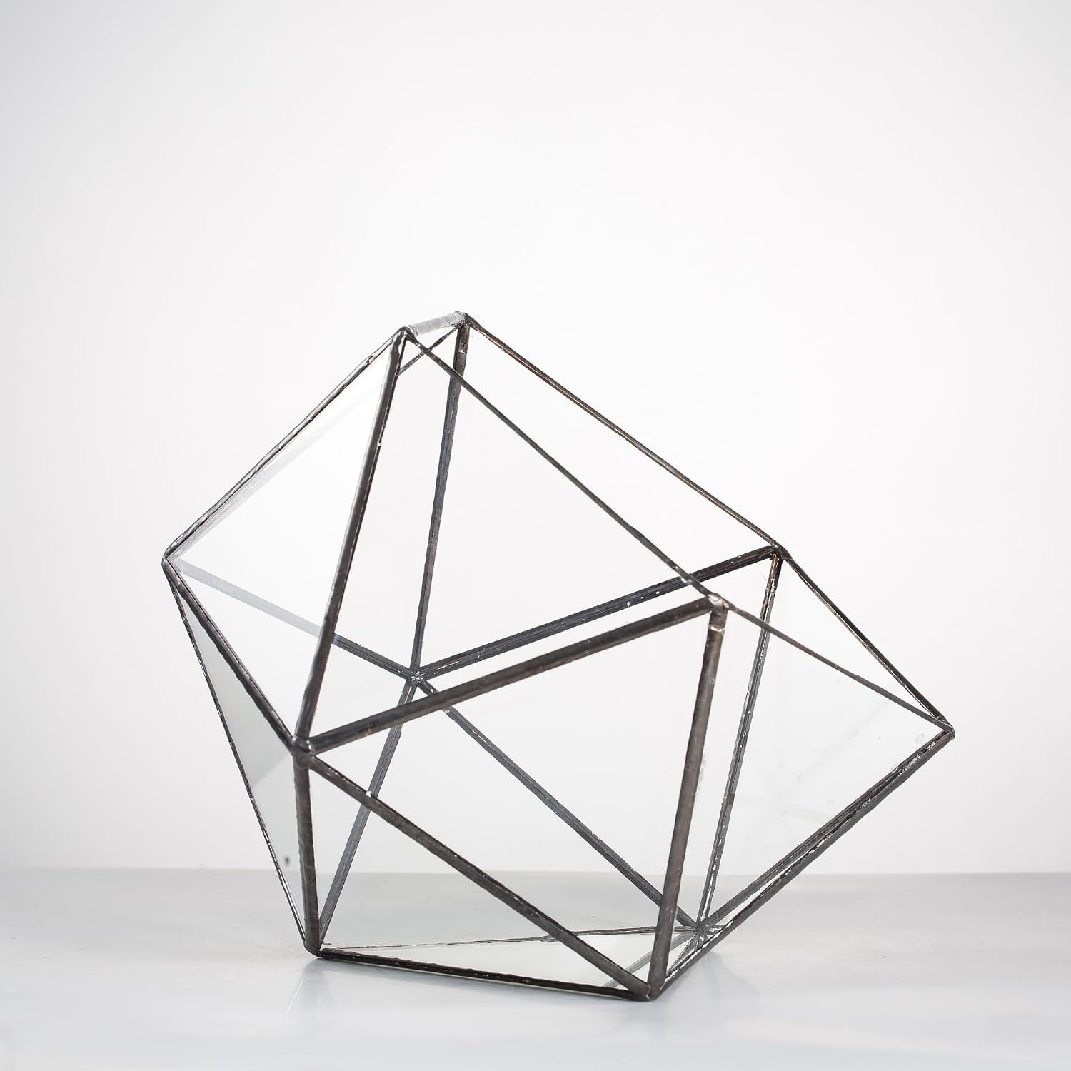 Opened Geometric Glass Terrarium, 6.69″ Bowl Shape Planter For Succulent Plant