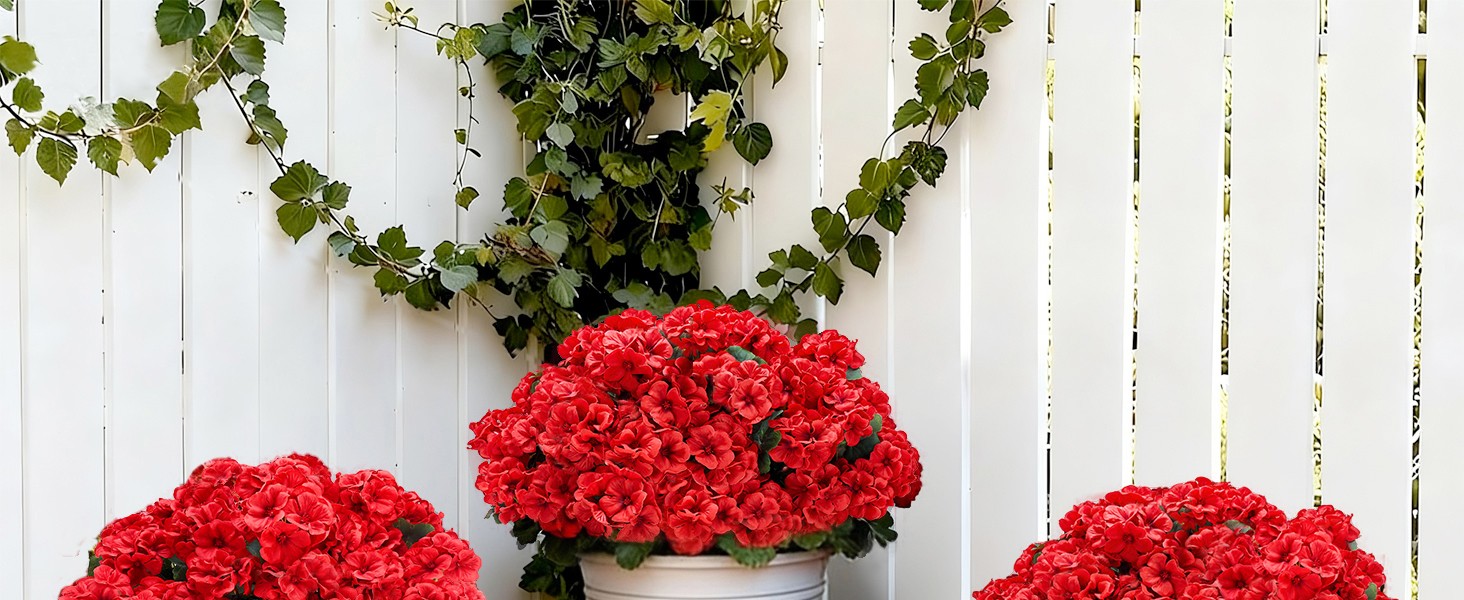 Artificial Geranium Flowers for Outdoors: 6 PCS Realistic UV Resistant Faux Red