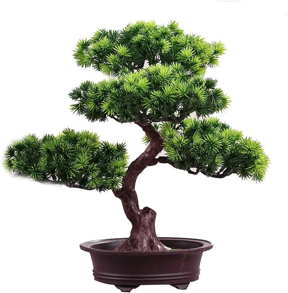 Artificial Bonsai Pine Tree, 11Inch Faux Potted Plant Desk Display Fake Tree Pot