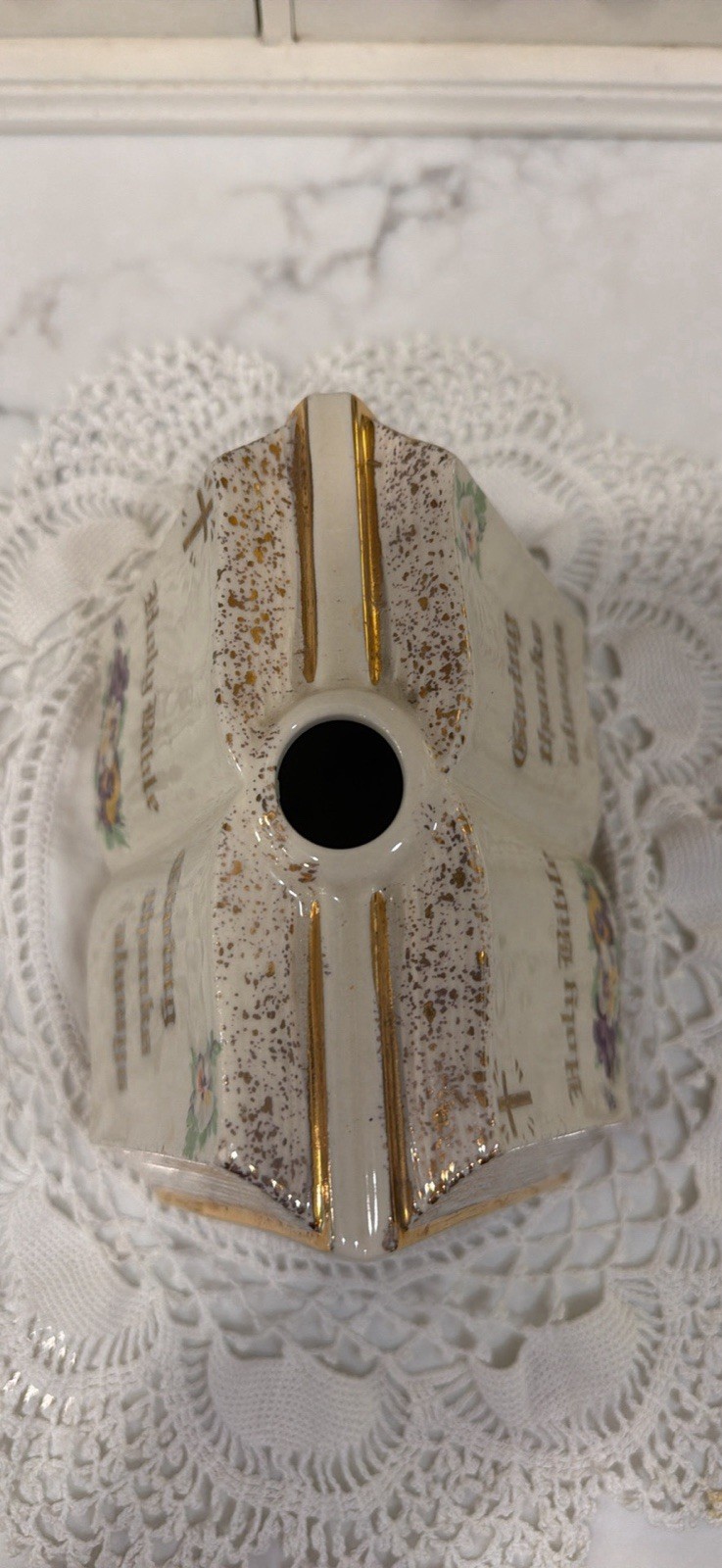 Lefton Holy Bible Ceramic Bud Vase 6.5in 7194