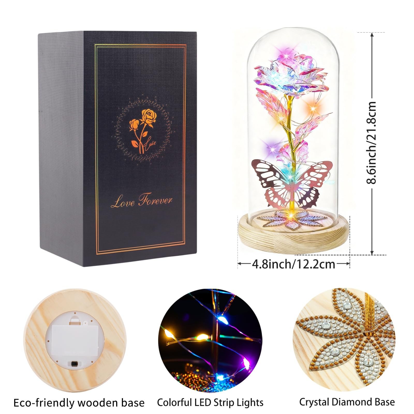 Light Up Glass Dome Galaxy Roses – Preserved Forever Flowers for Mom, Wife, Gran