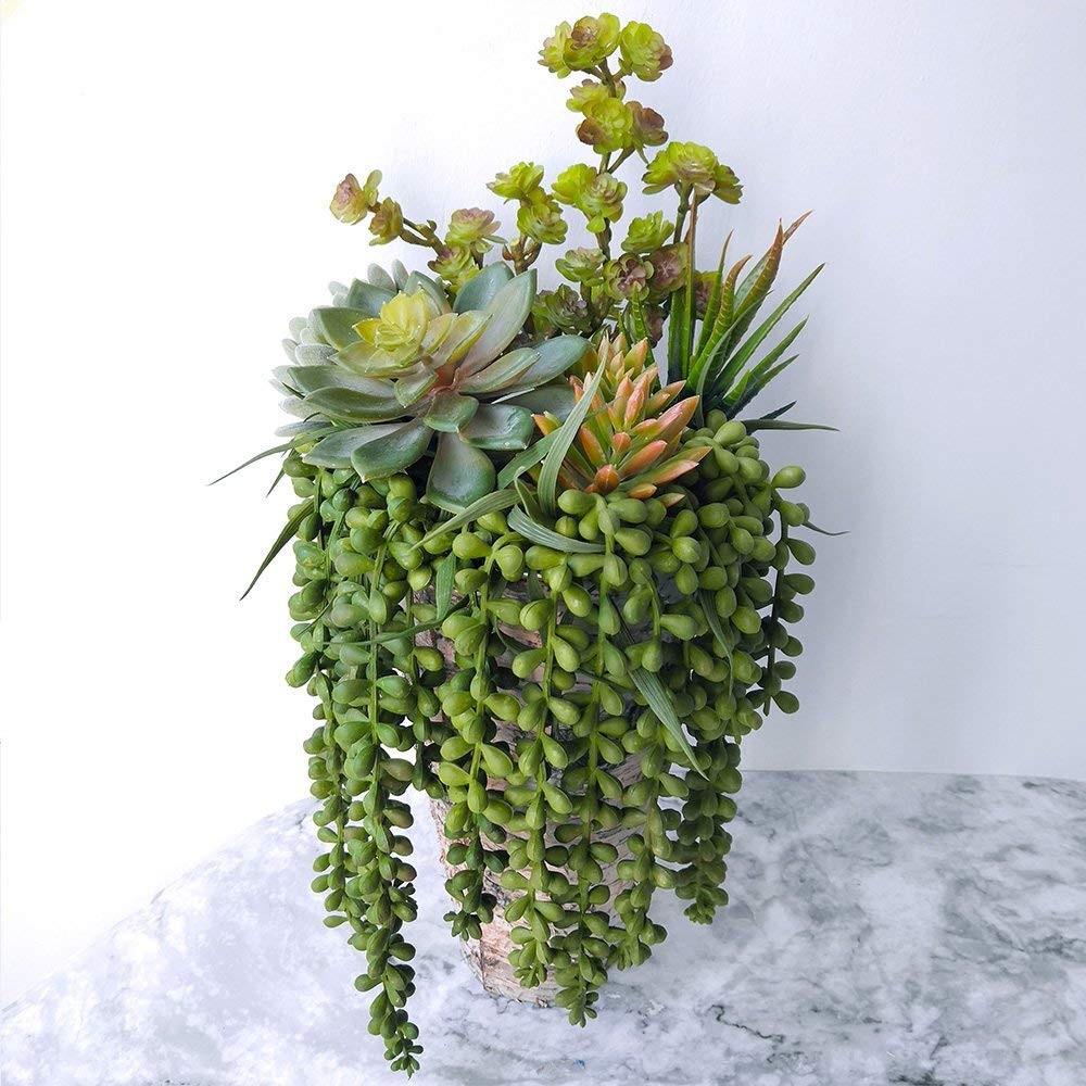 Artificial Hanging Succulents Faux Burro’s Tail Trailing String of Pearls Picks