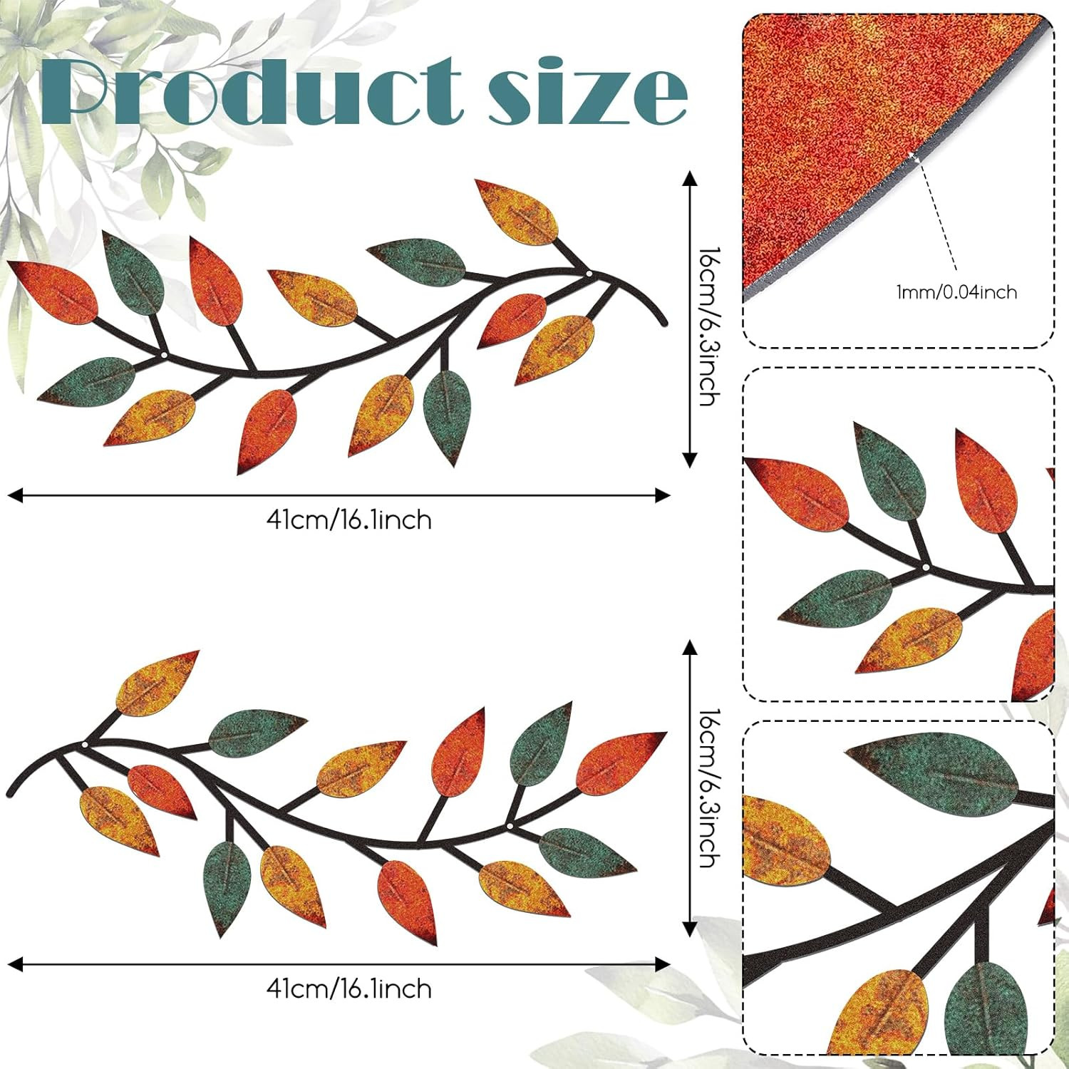 2 Pieces Metal Tree Leaf Wall Decor Vine Olive Branch Leaf Wall Art Living Room,