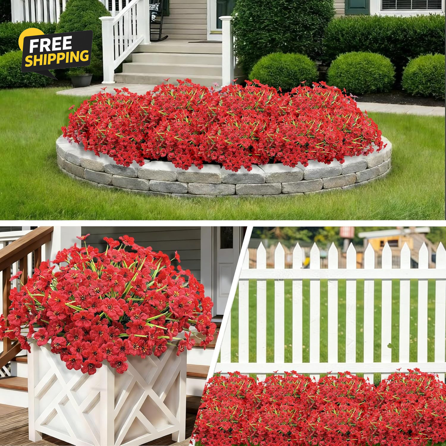 20 Bundles Artificial Flowers for Outdoors, UV Resistant Fake Flowers