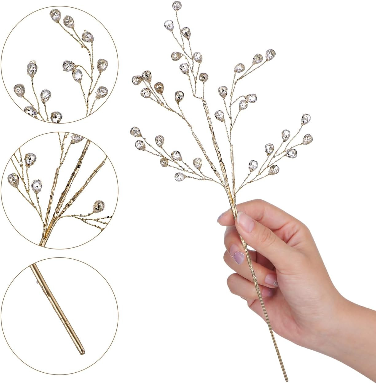 6 Pcs Acrylic Bead Drop Stems Artificial Flower Stem Branches Bridal Picks for W