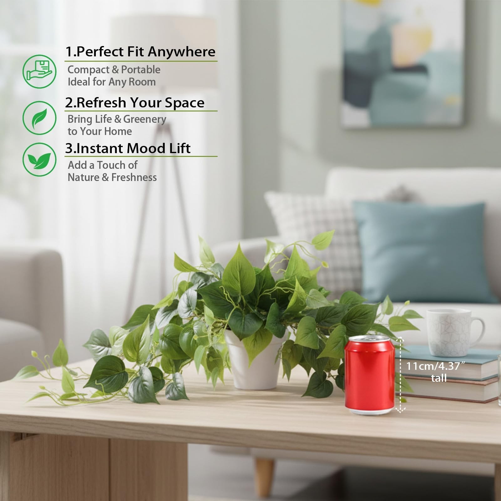 Realistic Artificial Pothos Plant in Pot – Perfect Faux Greenery for Desk, Shelf