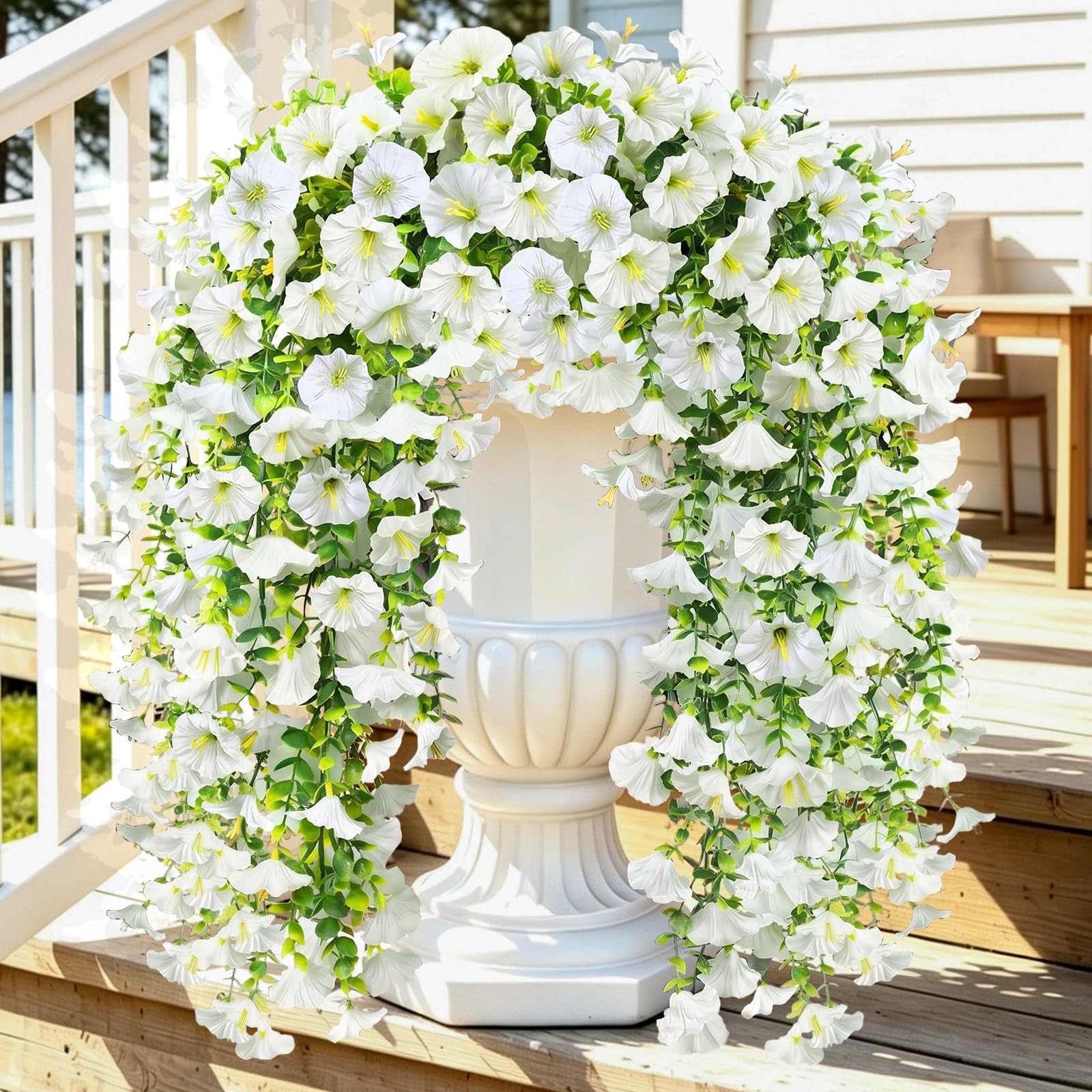 Artificial Hanging Flowers for Outdoors, 4Pcs UV Resistant Faux Morning Glory…