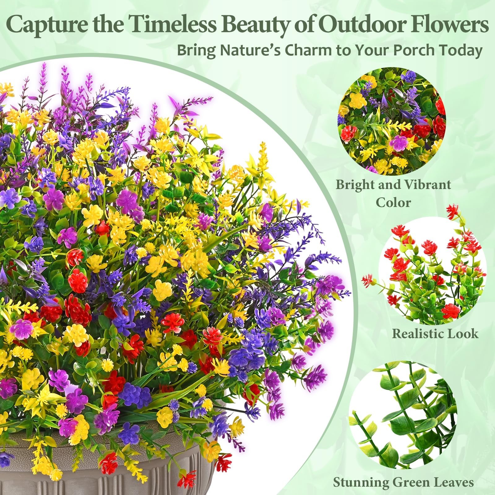 UV Resistant Artificial Flowers – 9 Bundles Realistic Outdoor Plants for Garden