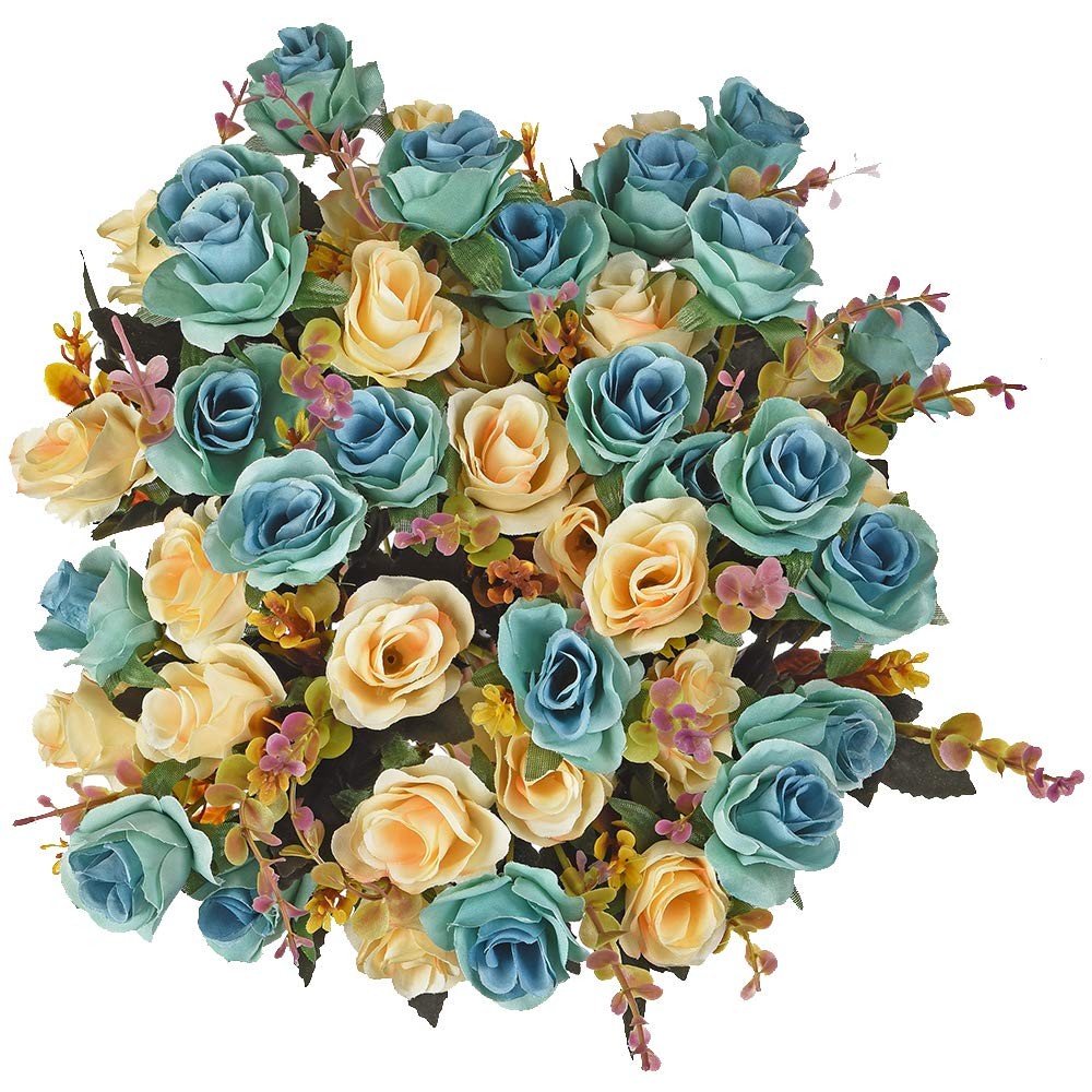 Moomass 4 Bunches of Artificial Roses. 48 Small Roses. Plastic Silk Flower