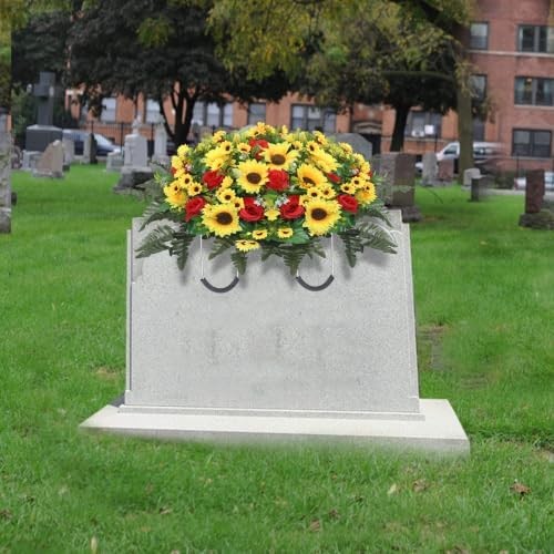 Lodou Artificial Cemetery Flowers for Grave,Headstone Flower Saddle Silk Sunflow