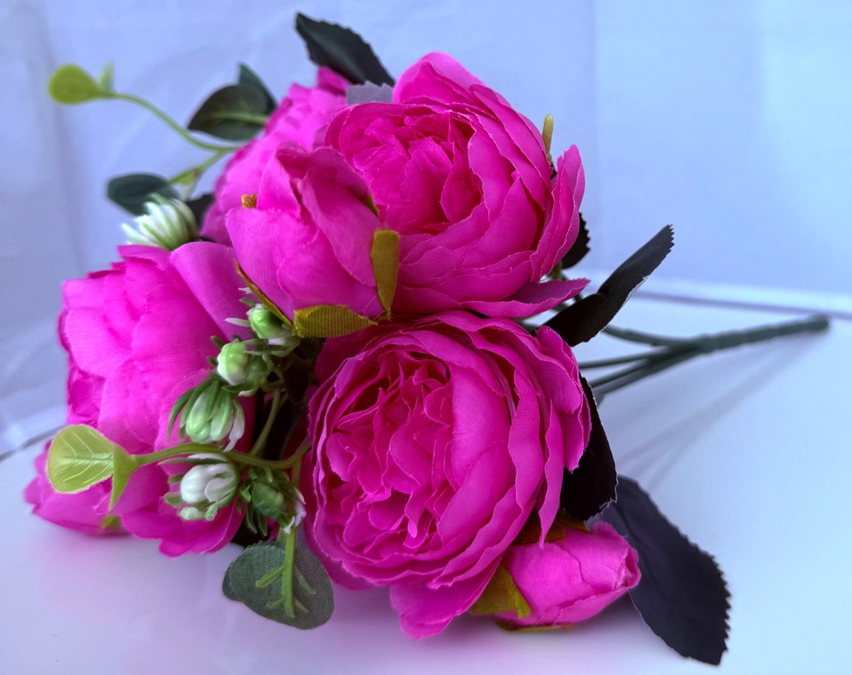 22 Hot Pink Artificial Peony Flowers Silk Wedding Bouquet Faux Floral Centerpiec