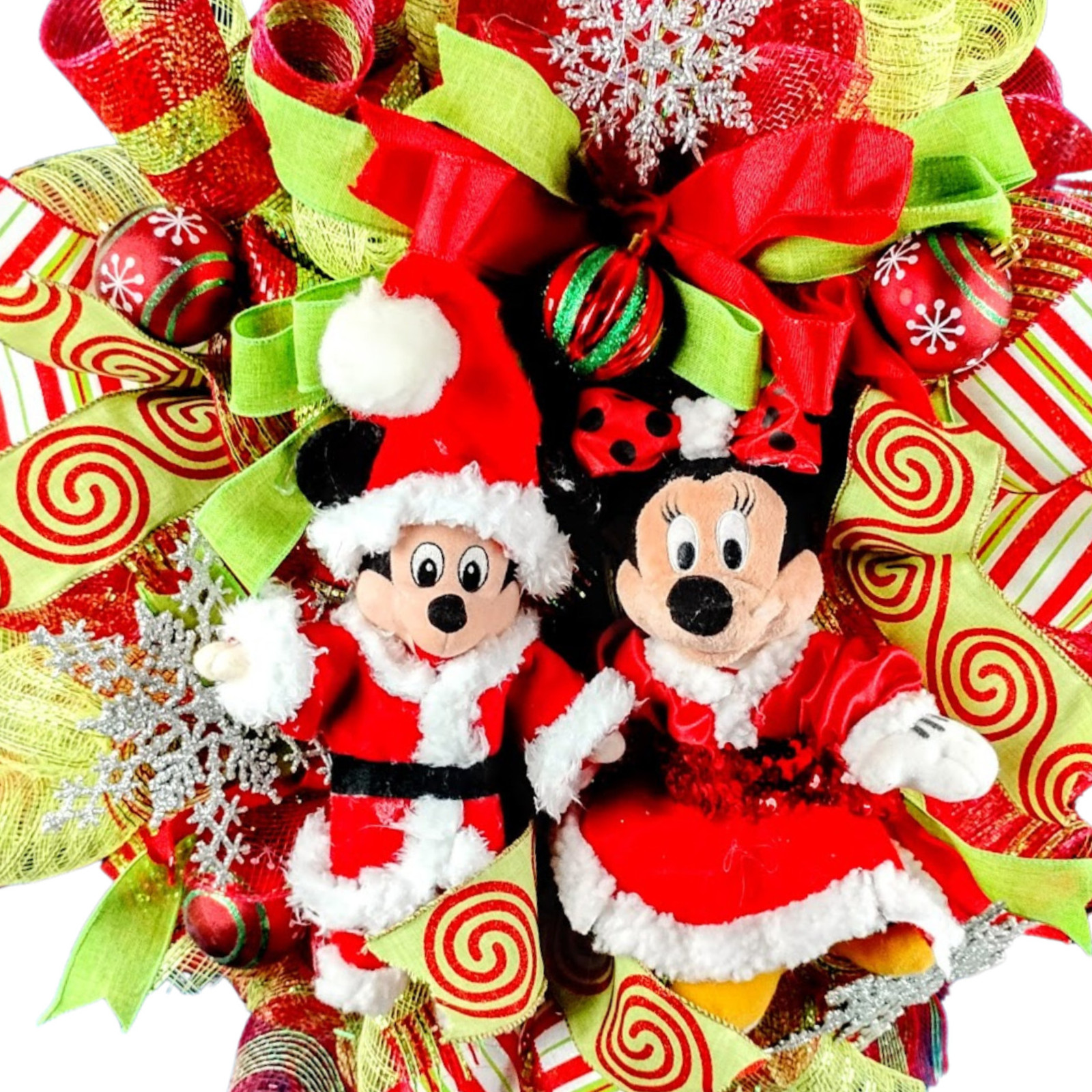 Mickey and Minnie Mouse Christmas Wreath Large 24″ Red & Green Front Door Decor