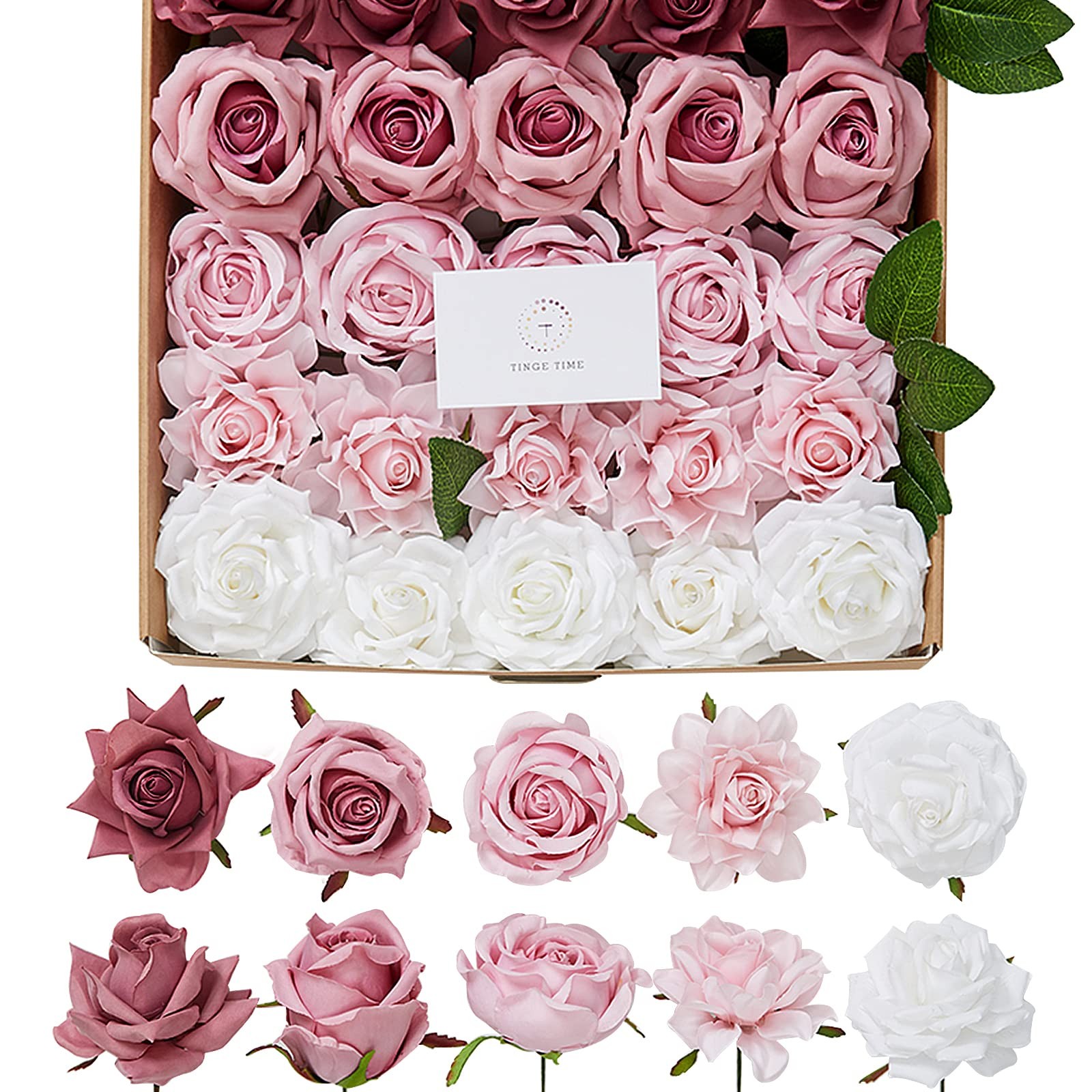 Artificial Flowers, 25pcs Real Looking Gradient Purple Pink Rose Fake Roses w…