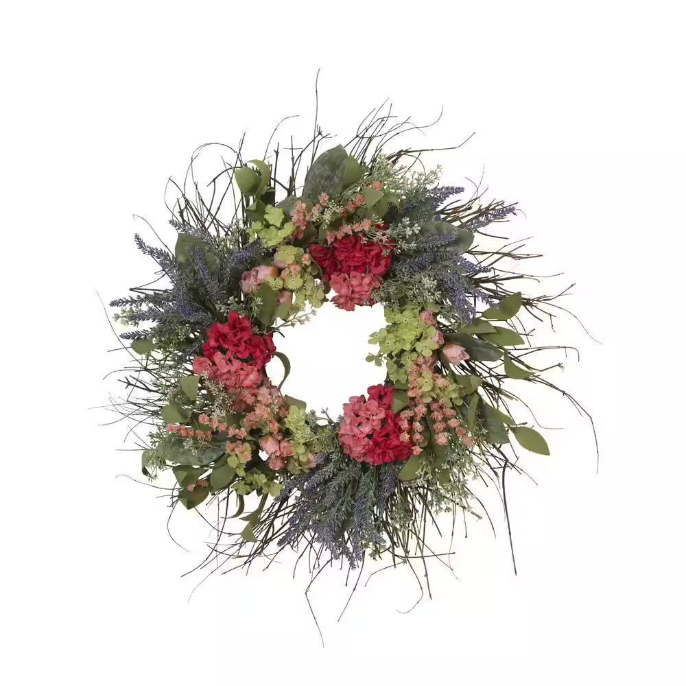 24 In. D Natural Twig and Mixed Flower Wreath