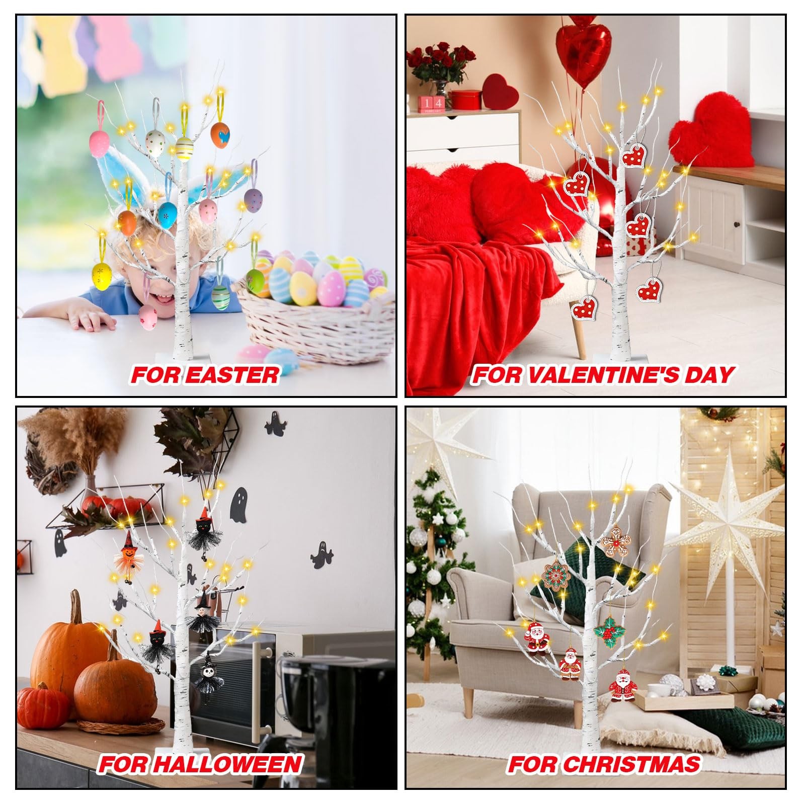 2 Pack Easter Decorations 24 Inch Artificial Lighted Egg Tree, 2