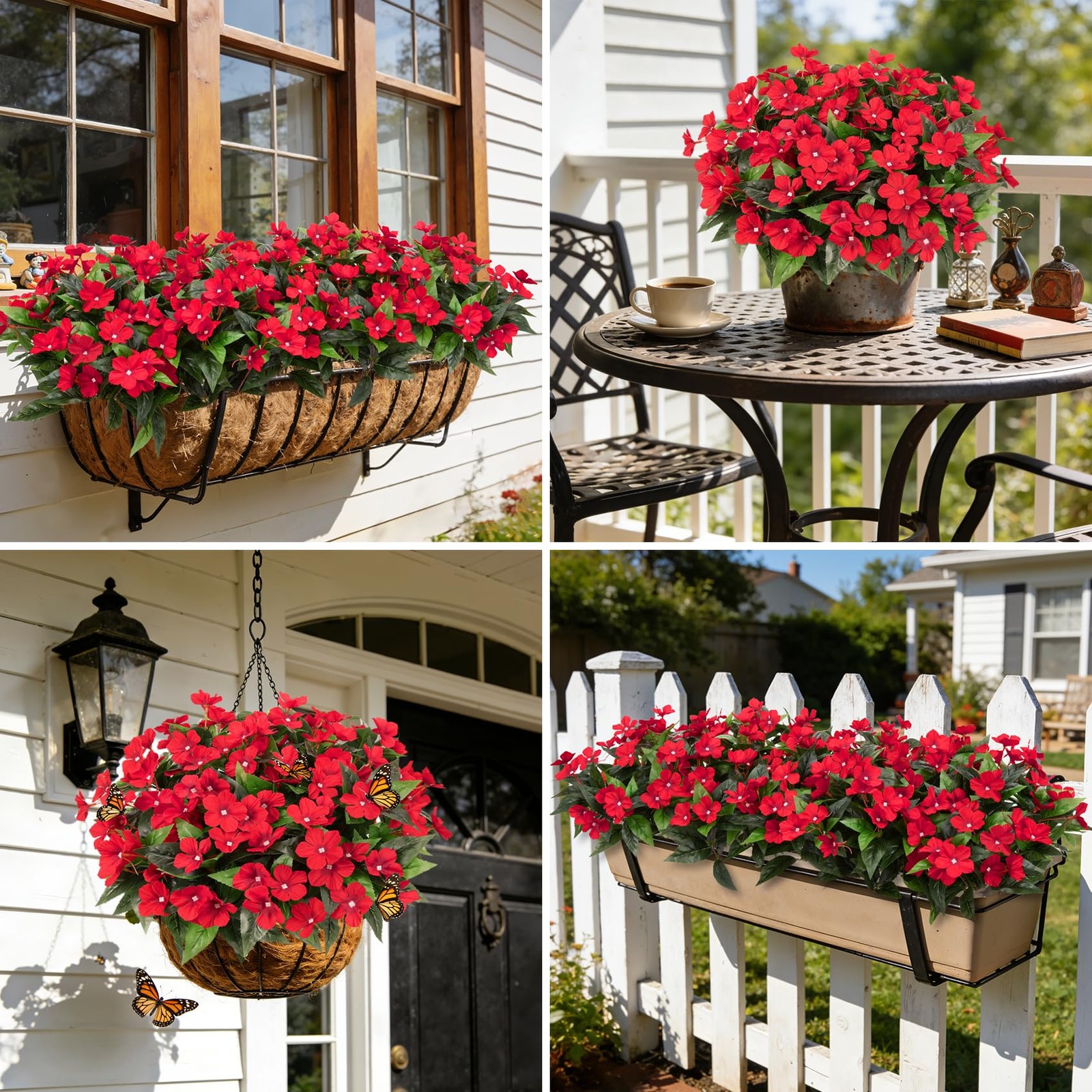 6 Bundles Artificial Flowers for Outdoors, Faux Silk Catharanthus Roseus Flow…