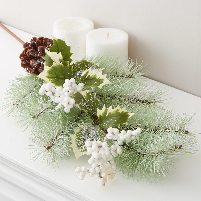 Set of 2 Iced Artificial Pine 28″ Sprays with Berries and Pinecones