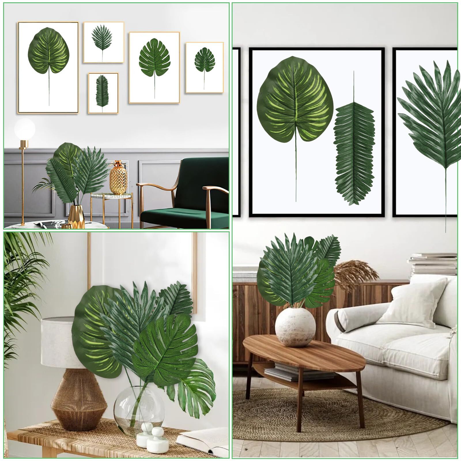 60Pcs Artificial Palm Leaves Plants Faux Palm Fronds Tropical Large Set Palm Le