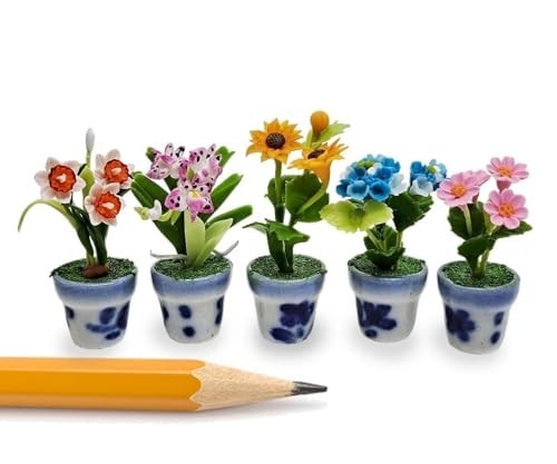 Miniature 1½” Artificial Flowers Set – Sunflower, Orchid, Hydrangea, Zinnia – Co
