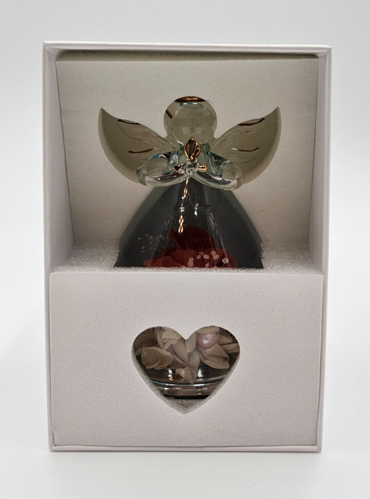 Anlunob Preserved Rose with Flowers in Glass Angel -R0066