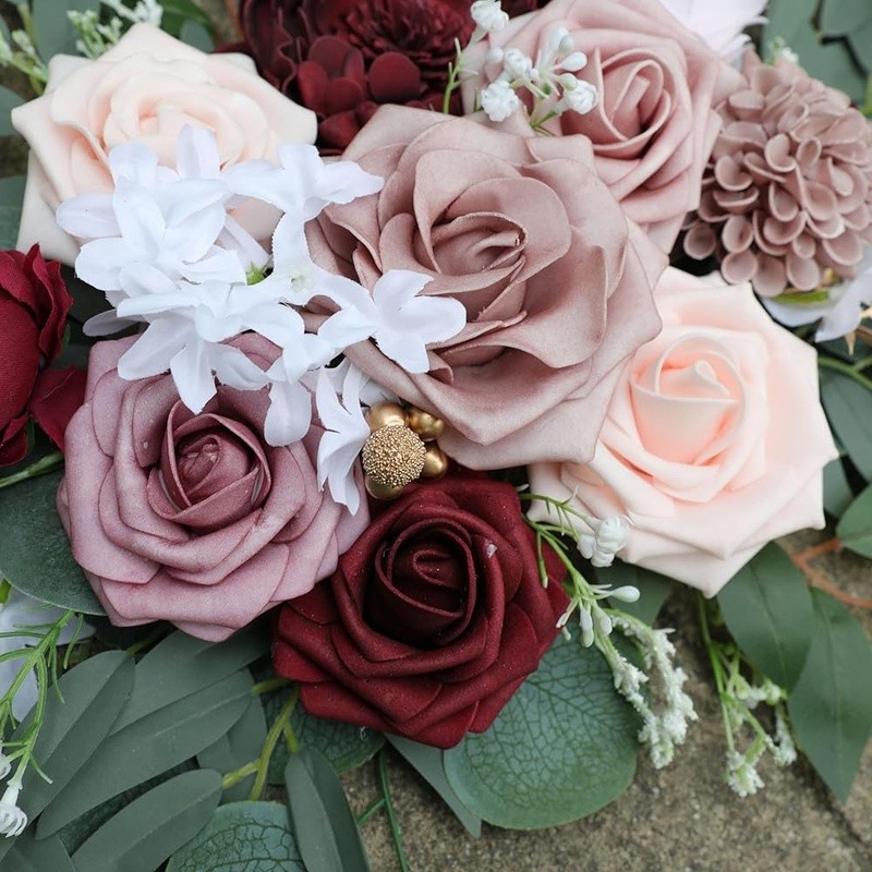 Burgundy Wedding Arch Flowers Decoration Kit Faux Silk Floral Set Metal Clips US
