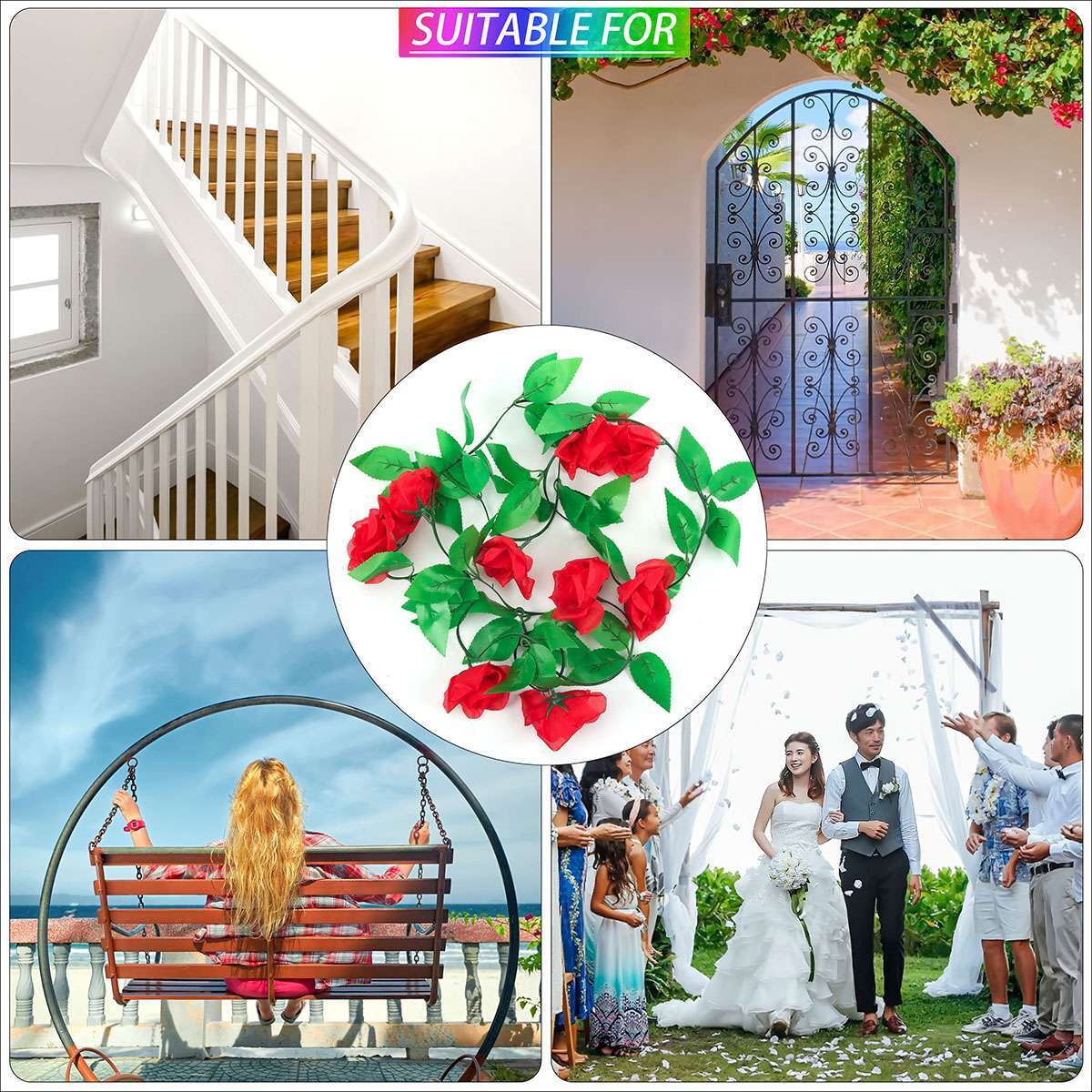 3Pack 7.5Ft Flower Garland Fake Rose Vine Artificial Flower Hanging Ivy Floral