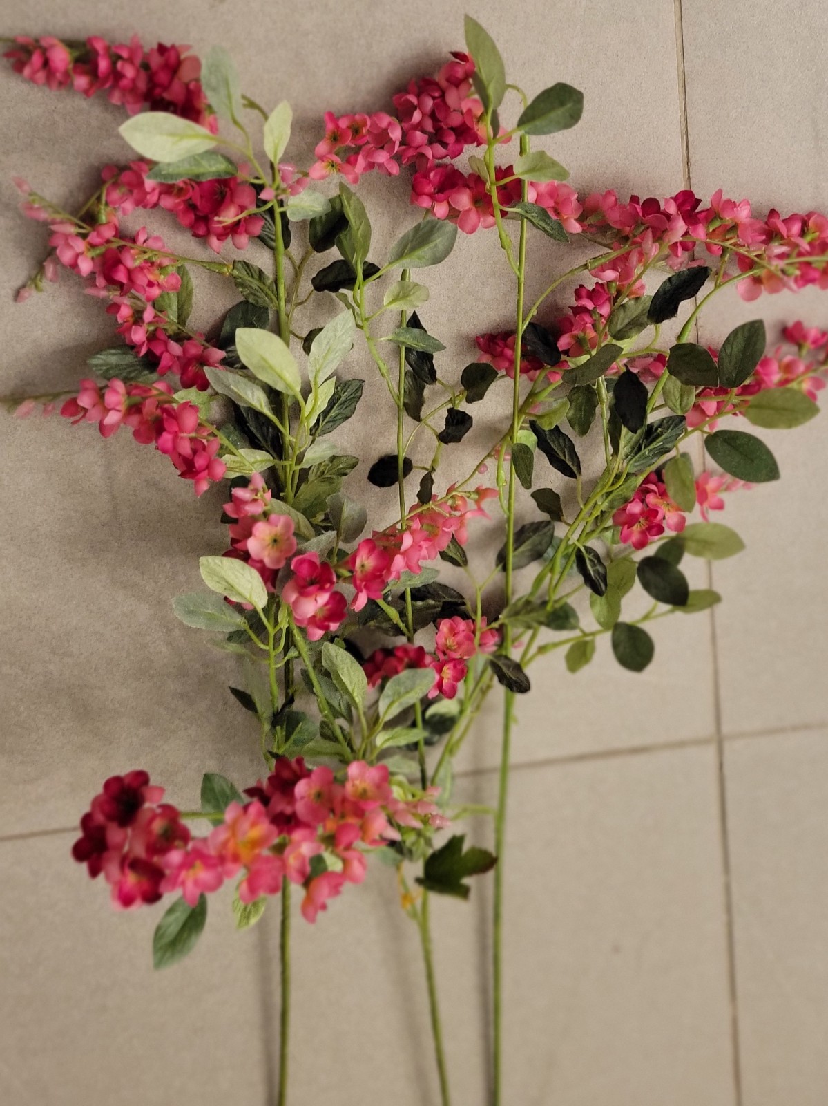 Vintage Plastic & Silk Faux Flowers Lot Of 21 Variety Roses 27″ Shades Fushsia