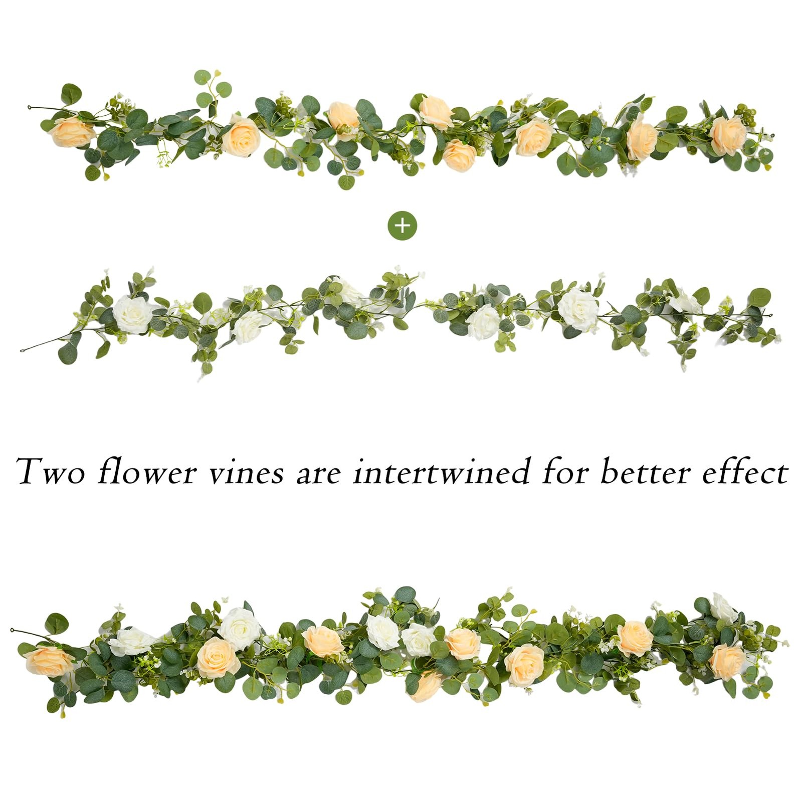 2PCS 13Ft Artificial Eucalyptus Garland with Flowers, Artificial Rose Garland…