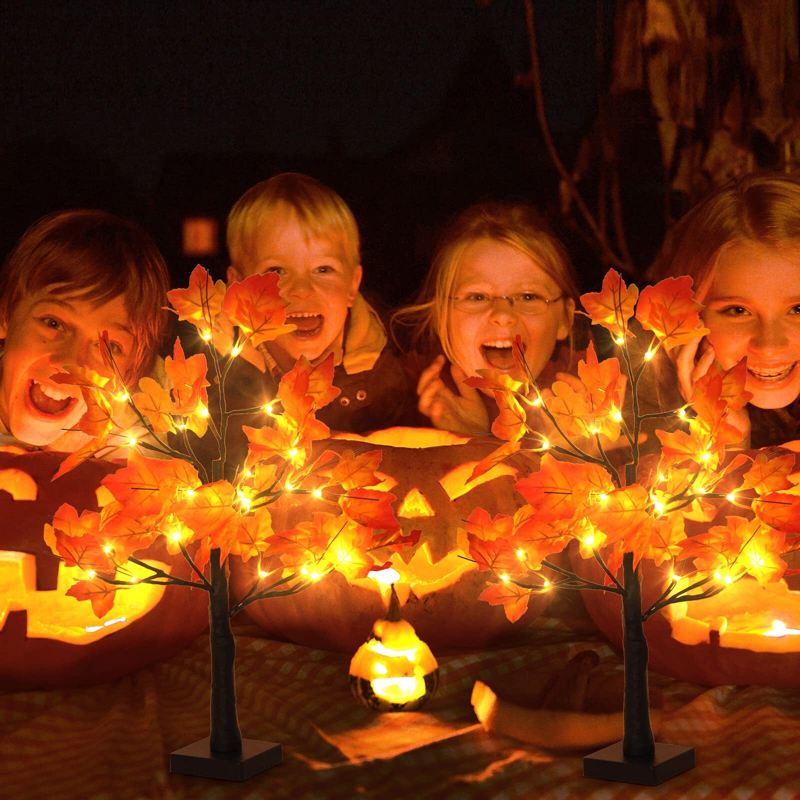 Gorgeoos 2 Pack Fall Lighted Maple Tree 48 LED Lights Thanksgiving Decoration…