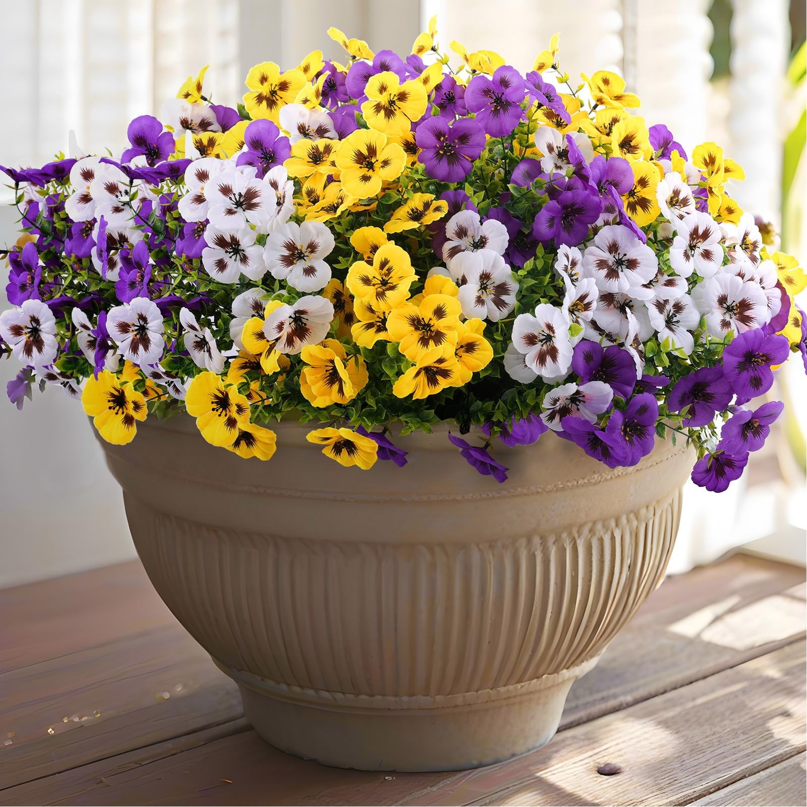 18 Pcs Artificial Fake Pansy Flowers for Outdoor, Faux Silk Pansies Spring Fl…