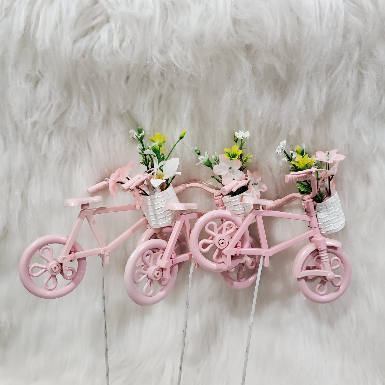 Flower Basket Pink Bicycle Spring Picks Artificial Spring Decor Projects