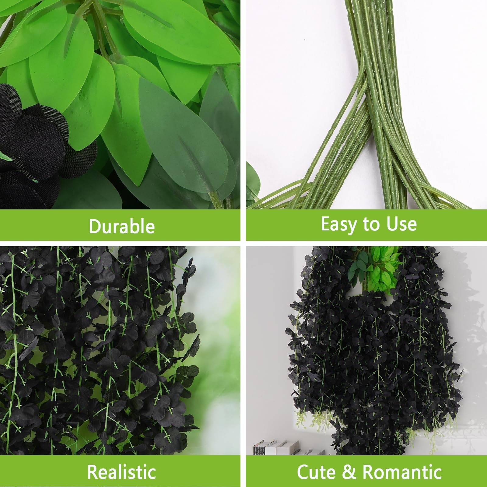 10Pcs Black Fake Wisteria Hanging Flowers, 3.6Ft/Pcs Artificial Wisteria Garl…