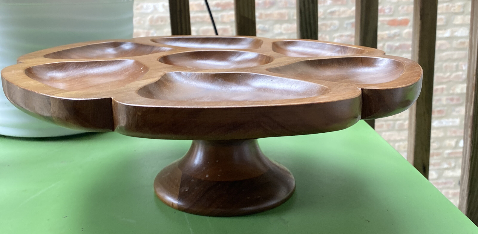 Vtg Wood Mcm Lazy Susan 13″ Turn Table Fame Walnut Retro Kitsch Boho Spinning