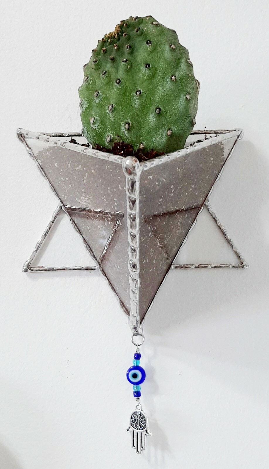 Transparent Terrarium in shaped of Star of David Stained Glass, Jewish Wall Gift